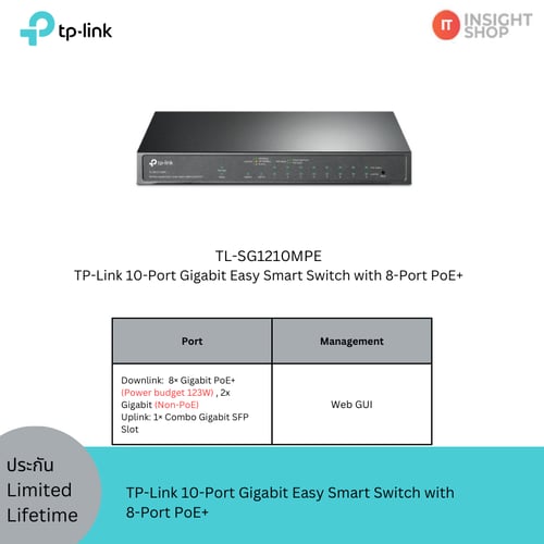 [TL-SG1210MPE] TP-Link 10-Port Gigabit Easy Smart Switch with 8-Port PoE+