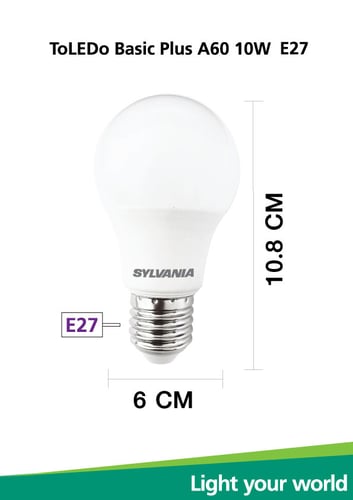 Pack 2 หลอดไฟ LED SYLVANIA ToLEDo Basic Plus A60 10W ขั้ว E27  (Daylight )