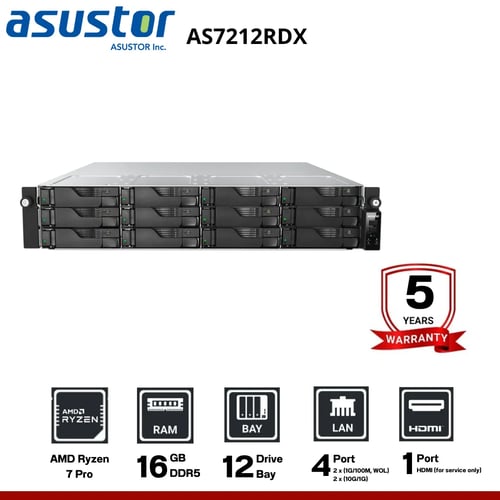 Asustor LOCKERSTOR 12R Pro Gen2 AS7212RDX 12-Bay Rack  อุปกรณ์จัดเก็บข้อมูลบนเครือข่าย