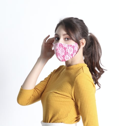 [ 1 เเถม 1 ] หน้ากากผ้ามัสลิน ลายลูกไม้ 4ชั้น ชั้นในซับด้วยผ้ามัสลิน 2ชั้น ซักได้ มีช่องใส่ฟิลเตอร์