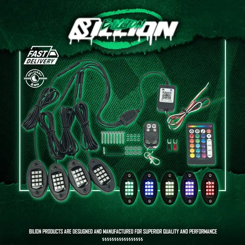 ไฟ LED RGB ใต้ท้องรถ Billion 4 จุด พร้อมรีโมท