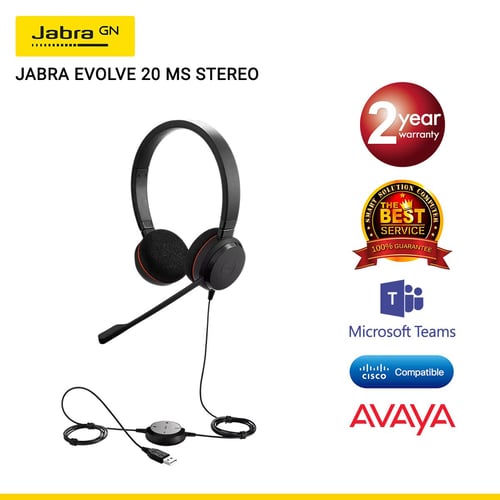 Jabra Evolve 20 MS Stereo USB-A (JBA-4999-823-109) หูฟังมีสายสำหรับประชุมออนไลน์ ไมค์ชัด ตัดเสียงรบกวน