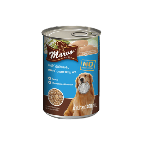 Marvo Can มาร์โว่ อาหารเปียกสุนัข แบบกระป๋อง เนื้อไก่ผสมข้าว ขนาด 400 กรัม (24 กระป๋อง)