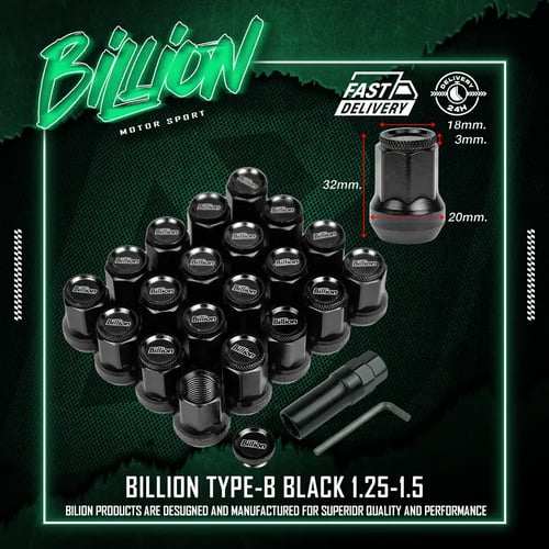 น็อตล้อเหล็ก Billion Type-B สีดำ (1.25)
