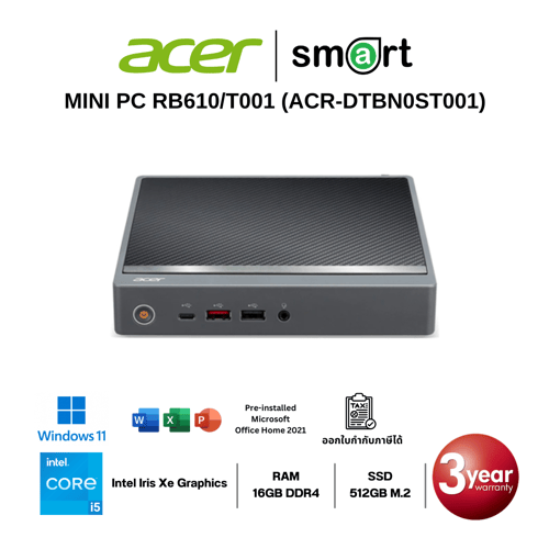MINI PC (มินิพีซี) ACER RB610/T001 (DT.BN0ST.001) i5-1334U/8GB/512 GB/Win11+Office (black)