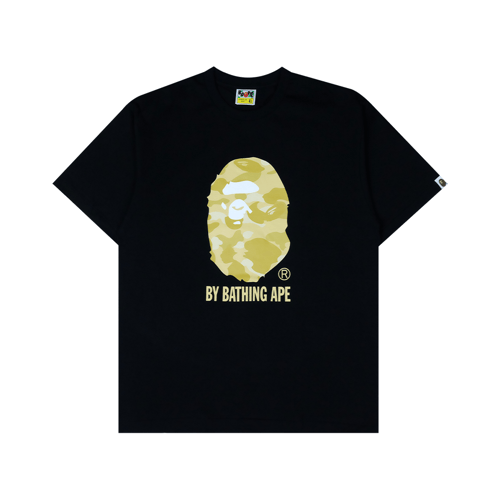 A BATHING APE YELLOW CLASSIC HEAD LOGO T-SHIRT BLACK