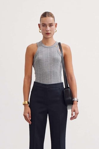 RECTO WOMEN - WOOL BLEND RIBBED SLEVELESS TOP (MELANGE GREY)