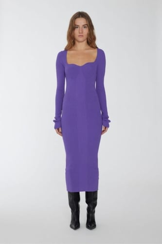REMAIN - DENSE KNIT CURVED NECK MIDI DRESS BRIGHT PURPLE