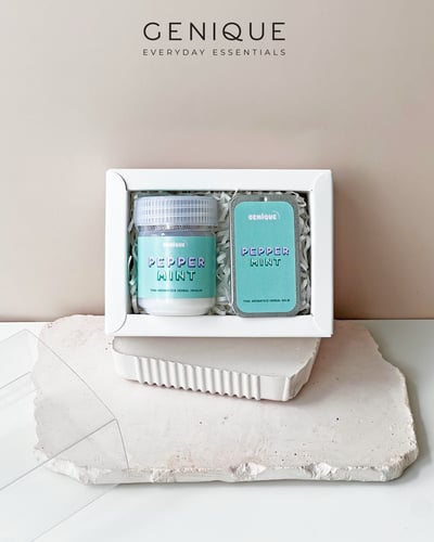 Genique พรีเมี่ยมเซท Giftset Happy Heal ยาดมขวดขาวขุ่น +Aroma Relaxing Balm