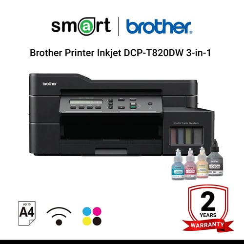 Brother Printer Inkjet DCP-T820DW เครื่องพิมพ์มัลติฟังก์ชันอิงค์เจ็ท ระบบแท็งก์ 3-in-1 Print, Copy, Scan