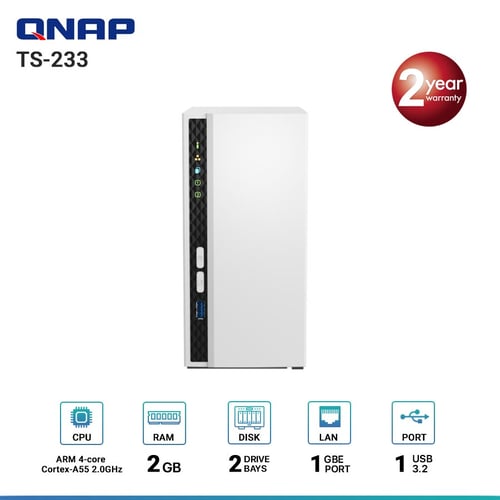 Qnap TS-233 2-Bay Nas อุปกรณ์จัดเก็บข้อมูลบนเครือข่าย