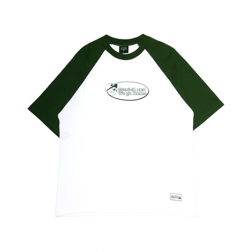 GET RICH EASY AND WE GO HOME REGLAN T-SHIRT WHITE/GREEN