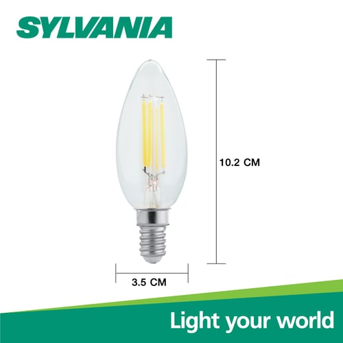 SYLVANIA หลอดไฟวินเทจ Filament ฟิลาเมนต์ ทรงเอดิสัน รุ่น ToLEDo FIRA Candle 4W E14 แสงวอร์มไวท์ 