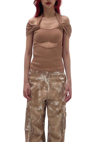 ANDREADAMO - RIBBED KNIT TOP WITH NECKLINE AND STRAPP