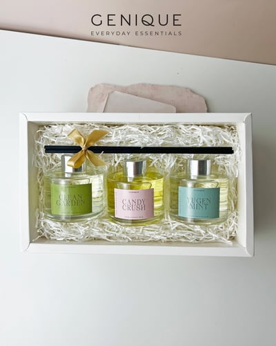 Genique พรีเมี่ยมเซท Giftset  โฮมอโรมา Diffuser 135 ml. 3 ขวด