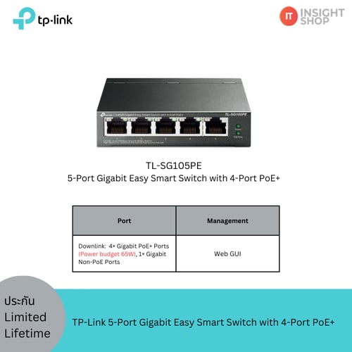 [TL-SG105PE] TP-Link 5-Port Gigabit Easy Smart Switch with 4-Port PoE+