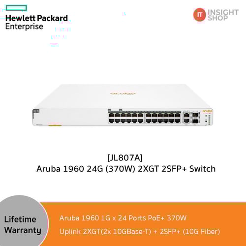 [JL807A] HPE Networking Instant On Switches 1960 24G 2XGT 2SFP+ 370W(JL807A)(Aruba)