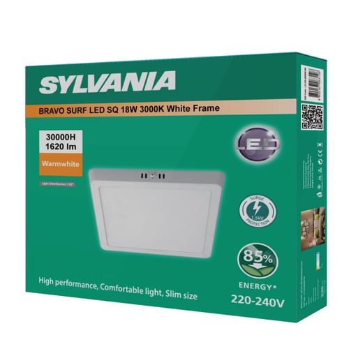 SYLVANIA โคมไฟดาวน์ไลท์ติดลอย รุ่น BRAVO SURF LED SQ 18W 3000K White Frame (หน้าเหลี่ยม) ขอบขาว แสงวอร์มไวท์