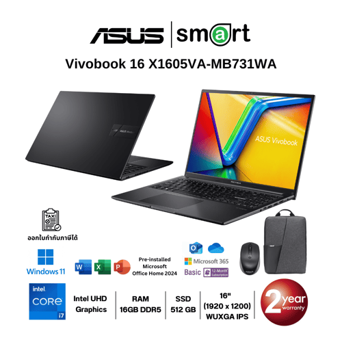 ASUS Vivobook 16 X1605VA-MB731WA i7-13620H/16GB/512GB/16.0/Win11+Office(Indie Black)