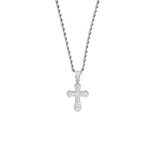 MR_GOLDss CROSS BAGUETTE DIAMOND PENDENTS NECKLACE SILVER