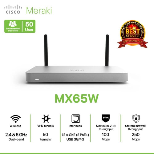 Cisco Meraki MX65W Router All in one Wireless, Security, and SD-WAN