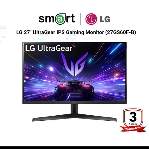 จอมอนิเตอร์  LG 27" UltraGear IPS 180Hz Gaming Monitor G-SYNC FreeSync (HDMIx1, DisplayPortx1) - 27GS60F-B