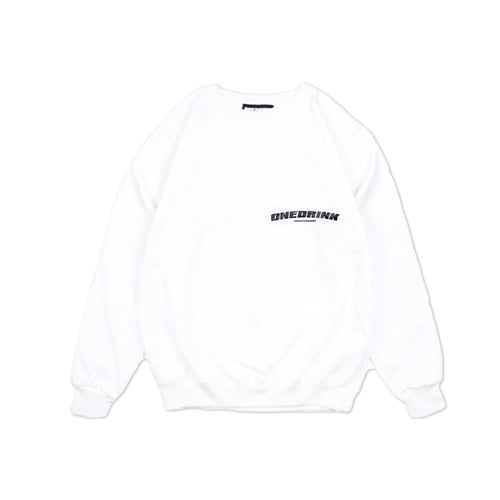ONE DRINK AND WE GO HOME LOGO SWEATER WHITE