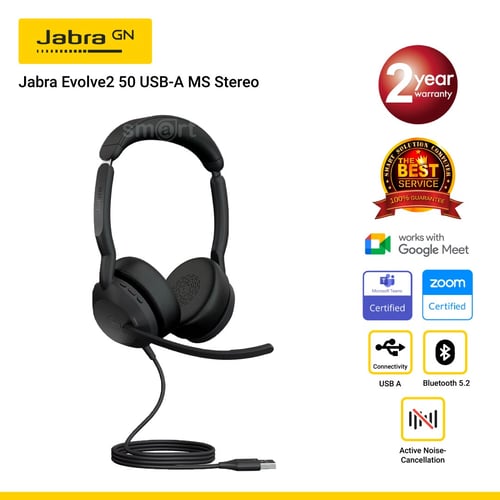 Jabra Evolve2 50 USB-A MS Stereo หูฟังมีสายสำหรับทำงาน-ประชุมออนไลน์ ไมค์ชัด ตัดเสียงรบกวน