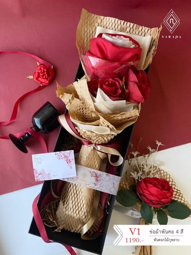 V1 ช่อผ้าพันคอ 4 สี พันดอกไม้กุหลาบ