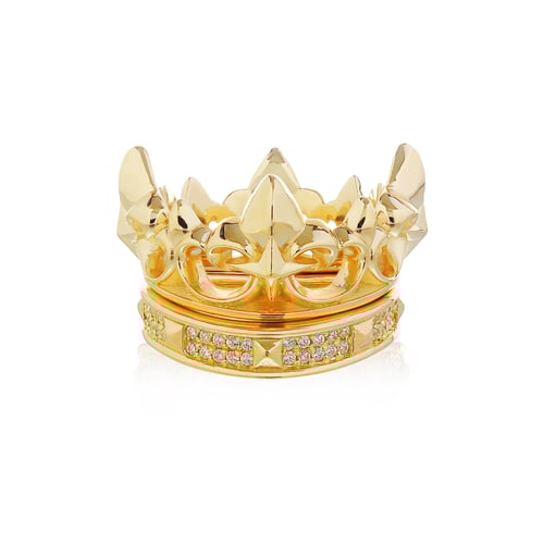 the Grand Golden Westminster Crown ring แหวนเงินแท้ 925 แกะมือขัดเงาพิเศษ ชุบทองคำแท้ 24 กะรัต ประดับคริสตัล **แยกเป็นสองวง ใส่ซ้อนให้ลงล็อกหรือแยกใส่ได้