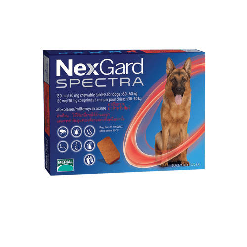NexGard Spectra Chewable Tablets for Extra Large Dogs เน็กการ์ด สเป็คต้าร์ ยากำจัดเห็บ หมัด สุนัข ชนิดเม็ดเคี้ยว สำหรับสุนัขที่มีน้ำหนัก 30-60 กิโลกรัม