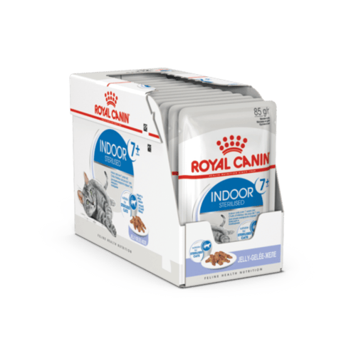 ROYAL CANIN  Pouch Indoor7+ Jelly โรยัล คานิน อาหารเปียกสำหรับแมวโตเลี้ยงในบ้าน ขนาด 85 กรัม (12 ซอง)
