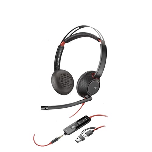 POLY BLACKWIRE 5220 STEREO USB-C HEADSET + 3.5mm PLUG +USB-C/A ADAPTER