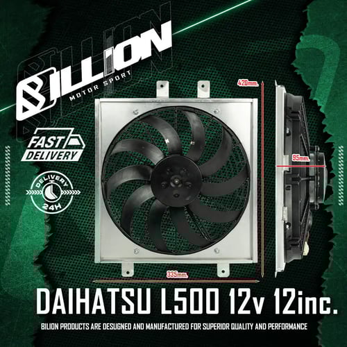 ชุดโครงพัดลมอลูมิเนียม Daihatsu L500 + พัดลมไฟฟ้า Billion Flow 1400 12v 12นิ้ว