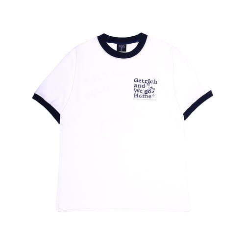 GET RICH EASY AND WE GO HOME RINGER T-SHIRT WHITE/NAVY