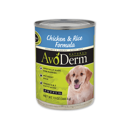 AvoDerm อโวเดิร์ม อาหารกระป๋องสำหรับลูกสุนัข สูตรไก่และข้าวกล้อง ขนาด 13 ออนซ์