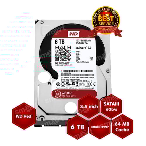 WD HD CAVIAR RED NAS 6TB 3.5" 5640RPM CACHE 128MB,SATA3(6GB/S) 3YRS (WD60EFZX)