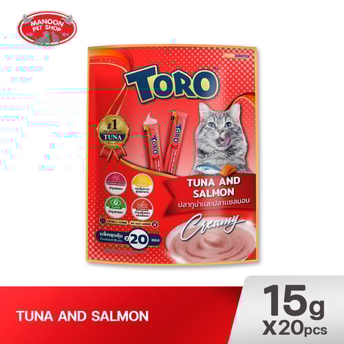 TORO ครีมแมวเลีย ปลาทูน่าและปลาแซลมอน 15g.x20ชิ้น