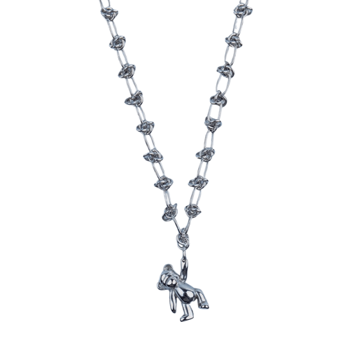 MR_GOLDss BEAR HANGING WITH KNOT NECKLACE SILVER
