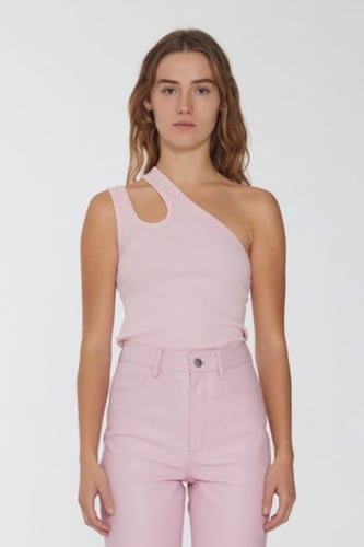 REMAIN - RIBBED JERSEY ONE-SHOULDER TOP ORCHID PINK