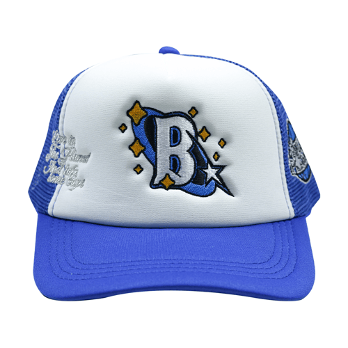 BLUE PLANET MOB TRIPPY B TRUCKER HAT BLUE/WHITE