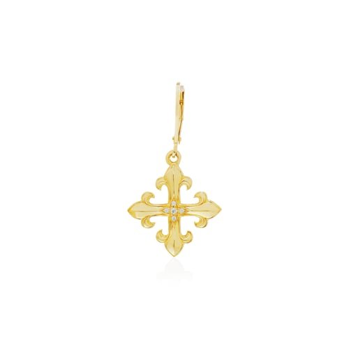Rituals Cross Royal Crest earring - Gold ต่างหูเงินแท้ 925 แบบห่วงกริ๊กฮักกี้ แกะมือขัดเงาพิเศษ ชุบทองคำแท้ 24 กะรัต ประดับคริสตัล**ขายเป็นชิ้น/ข้าง