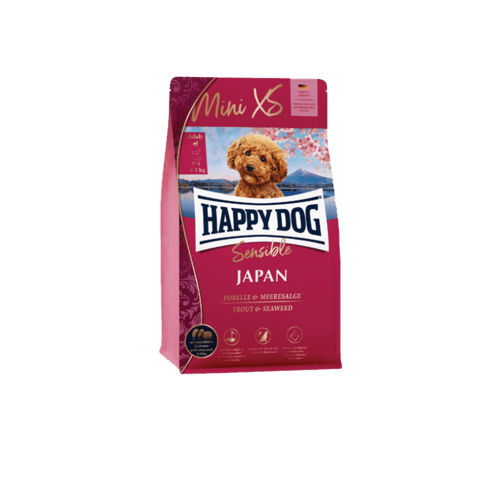 [MANOON] HAPPY DOG Mini XS Japan Chicken with trout and seaweed for very small dogs แฮปปี้ ด็อก มินิ เอกซ์เอส เจแปน อาหารสุนัขโตพันธุ์เล็ก สูตรปลาเทราต์และสาหร่าย