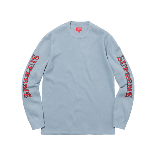 SUPREME LOGO WAFFLE THERMAL LONG SLEEVE T-SHIRT LIGHT BLUE