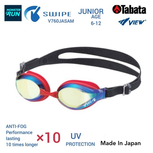 แว่นตาว่ายน้ำเด็กเลนส์ฉาบปรอท VIEW SWIPE ANTI-FOG V760JASAM JUNIOR  AGE 6-12