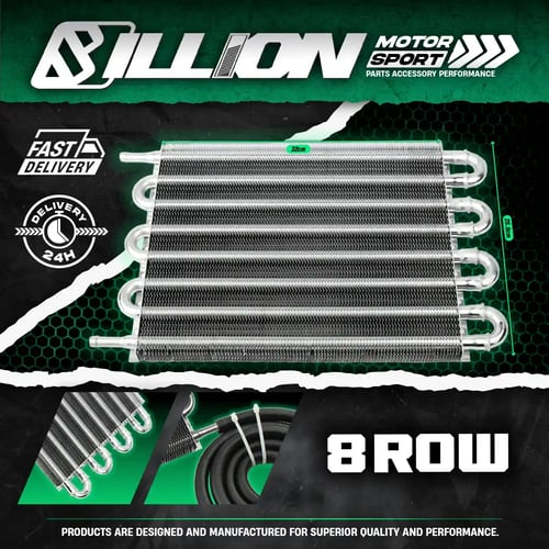 Oil Cooler Kit ชุดแผงออยเกียร์ Billion 8 แถว พร้อมสายออย SILVER