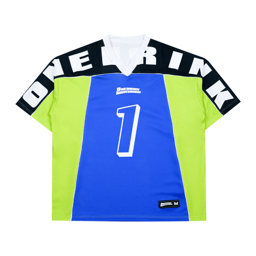 ONE DRINK AND WE GO HOME FOOTBALL JERSEY BLUE
