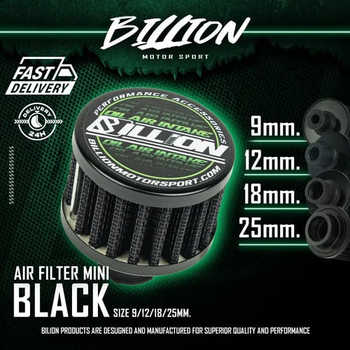 กรองดักไอ Billion Mini Breather Filter Black 9mm.