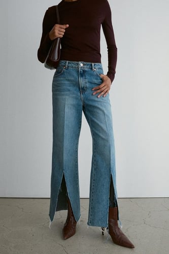 RECTO WOMEN -  ISLA FRONT SLIT MEDIUM WASHED DENIM PANTS