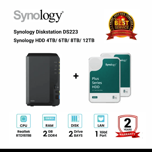 [NEW] Synology DiskStation DS223 2-Bay NAS + Synology HDD 4TB / 6TB / 8TB / 12TB